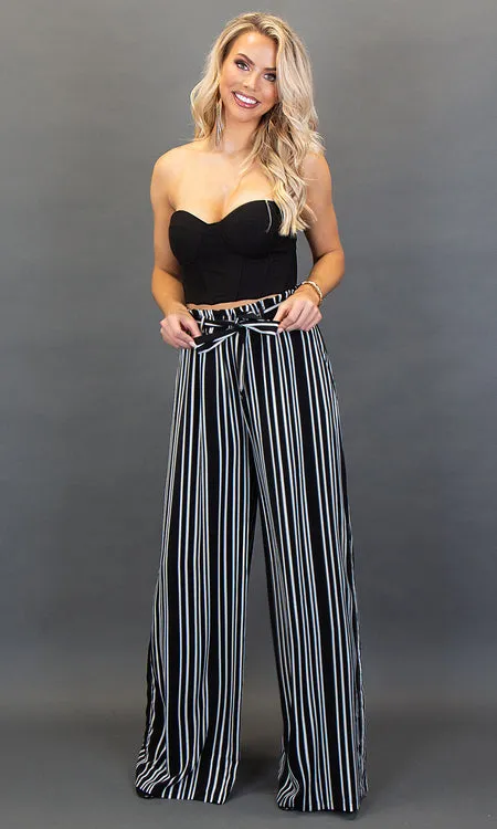 Florence Wide Leg Pants - Black Stripe