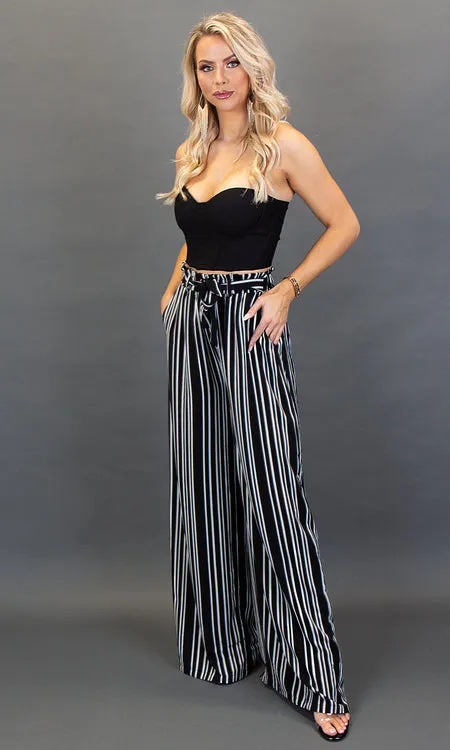 Florence Wide Leg Pants - Black Stripe