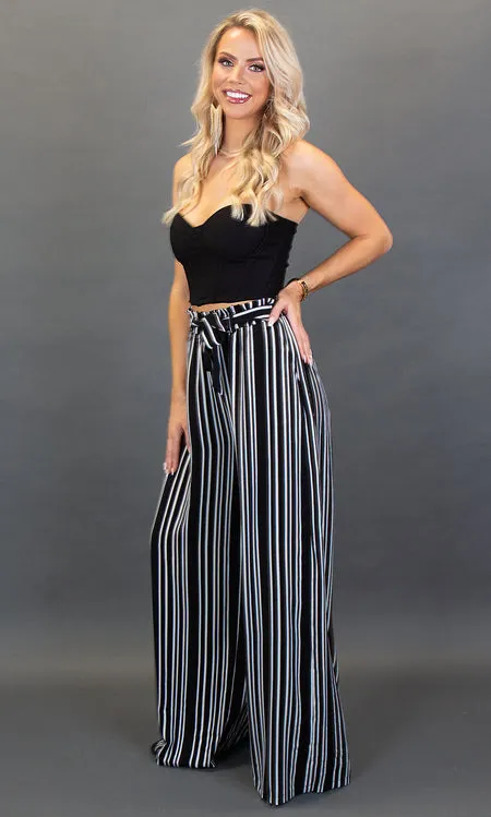 Florence Wide Leg Pants - Black Stripe