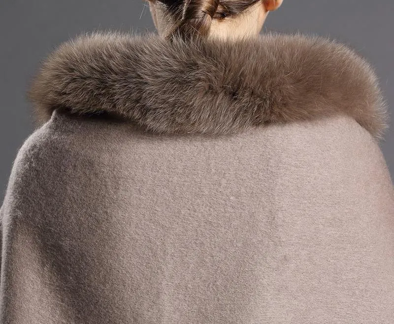 Genuine Fox Fur Collar Poncho