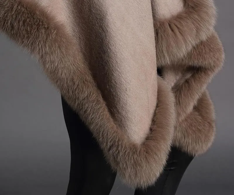 Genuine Fox Fur Collar Poncho