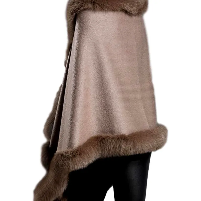 Genuine Fox Fur Collar Poncho