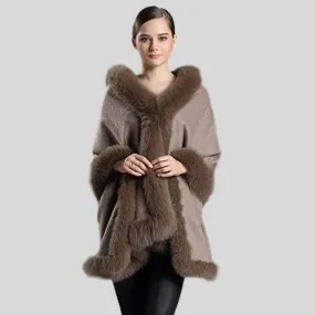 Genuine Fox Fur Collar Poncho