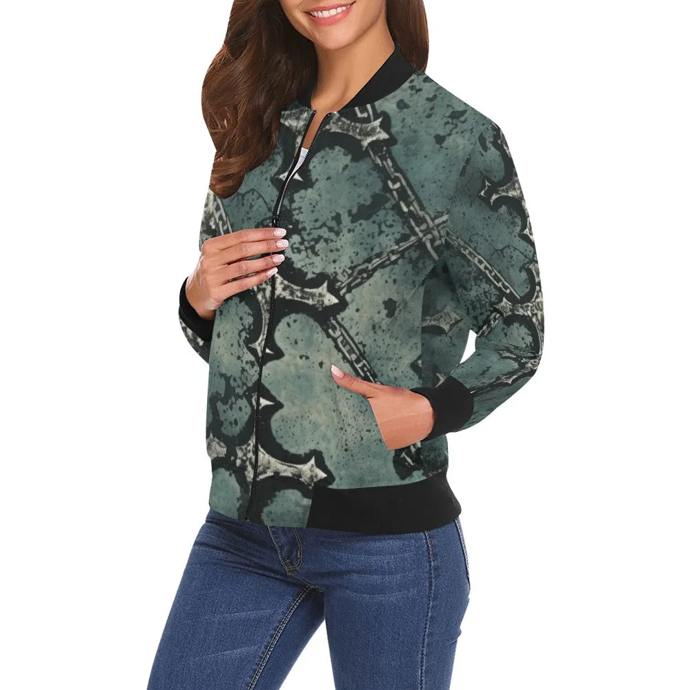 Gothic Cross Pattern Bomber Jacket
