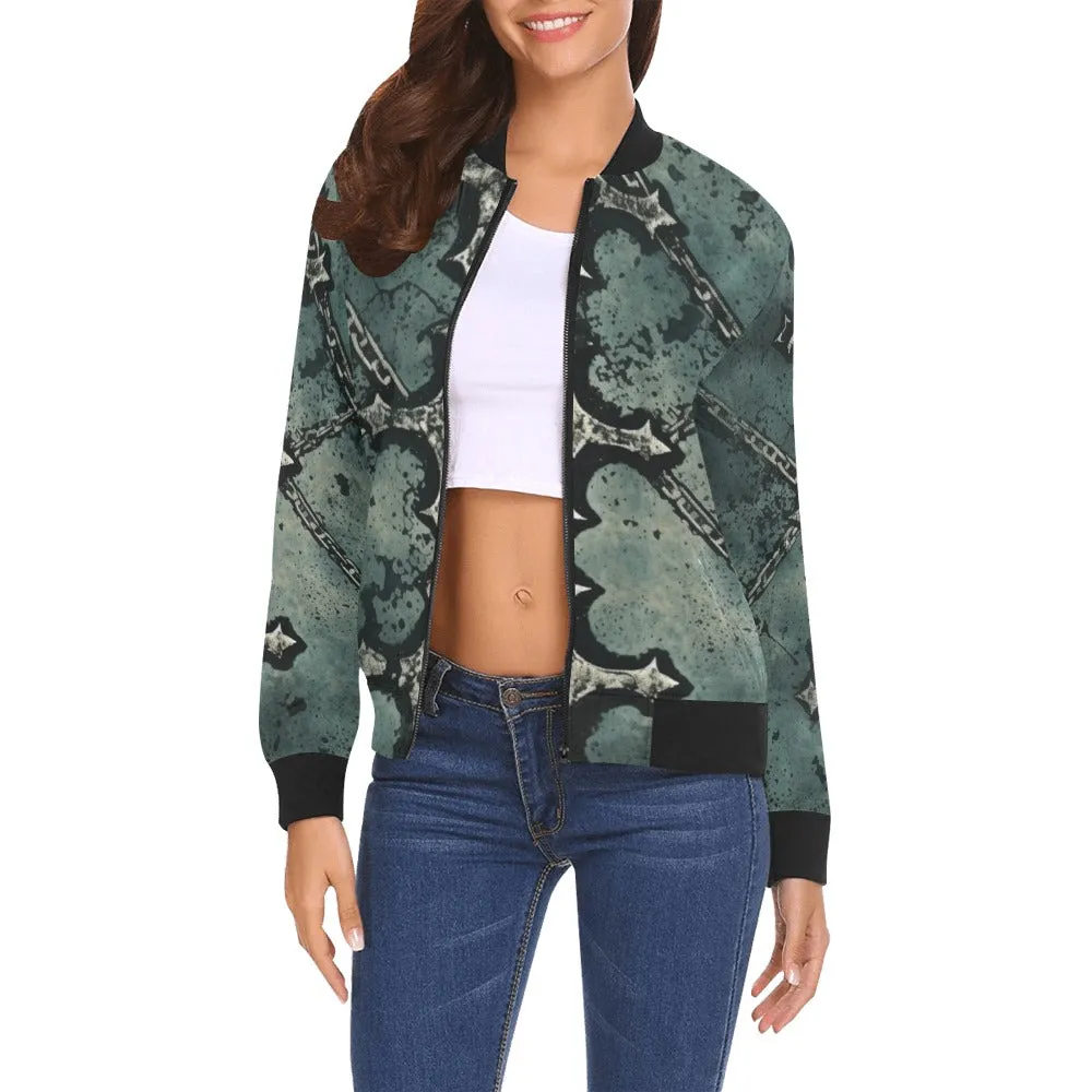 Gothic Cross Pattern Bomber Jacket