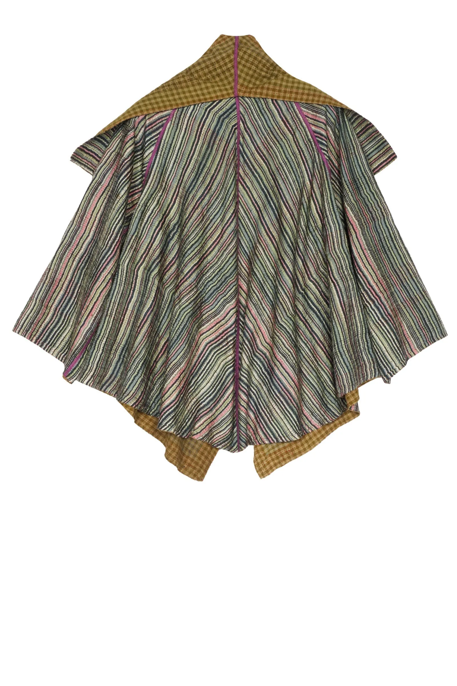 GREEN STRIPE W VINTAGE BACKING KANTHA CIRCULAR JKT - gt2008-grn -