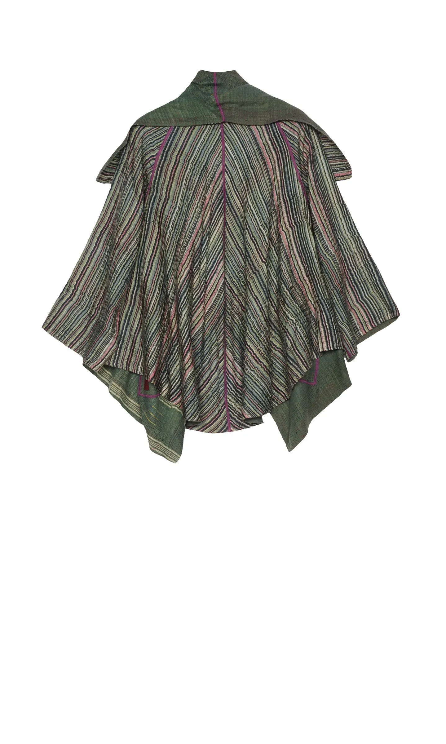 GREEN STRIPE W VINTAGE BACKING KANTHA CIRCULAR JKT - gt2008-grn -
