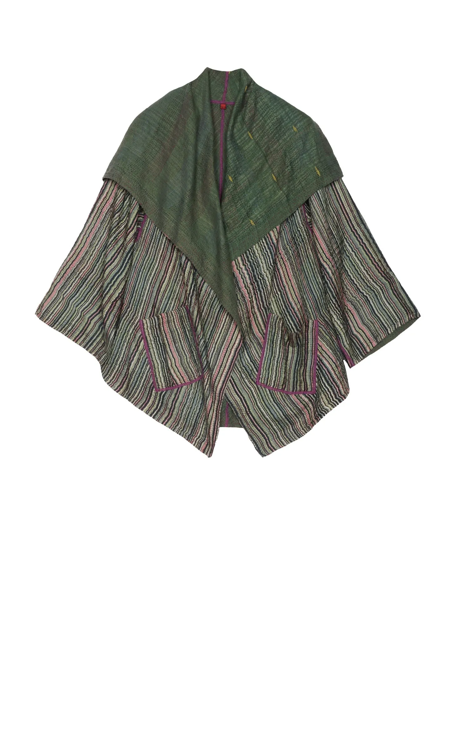 GREEN STRIPE W VINTAGE BACKING KANTHA CIRCULAR JKT - gt2008-grn -