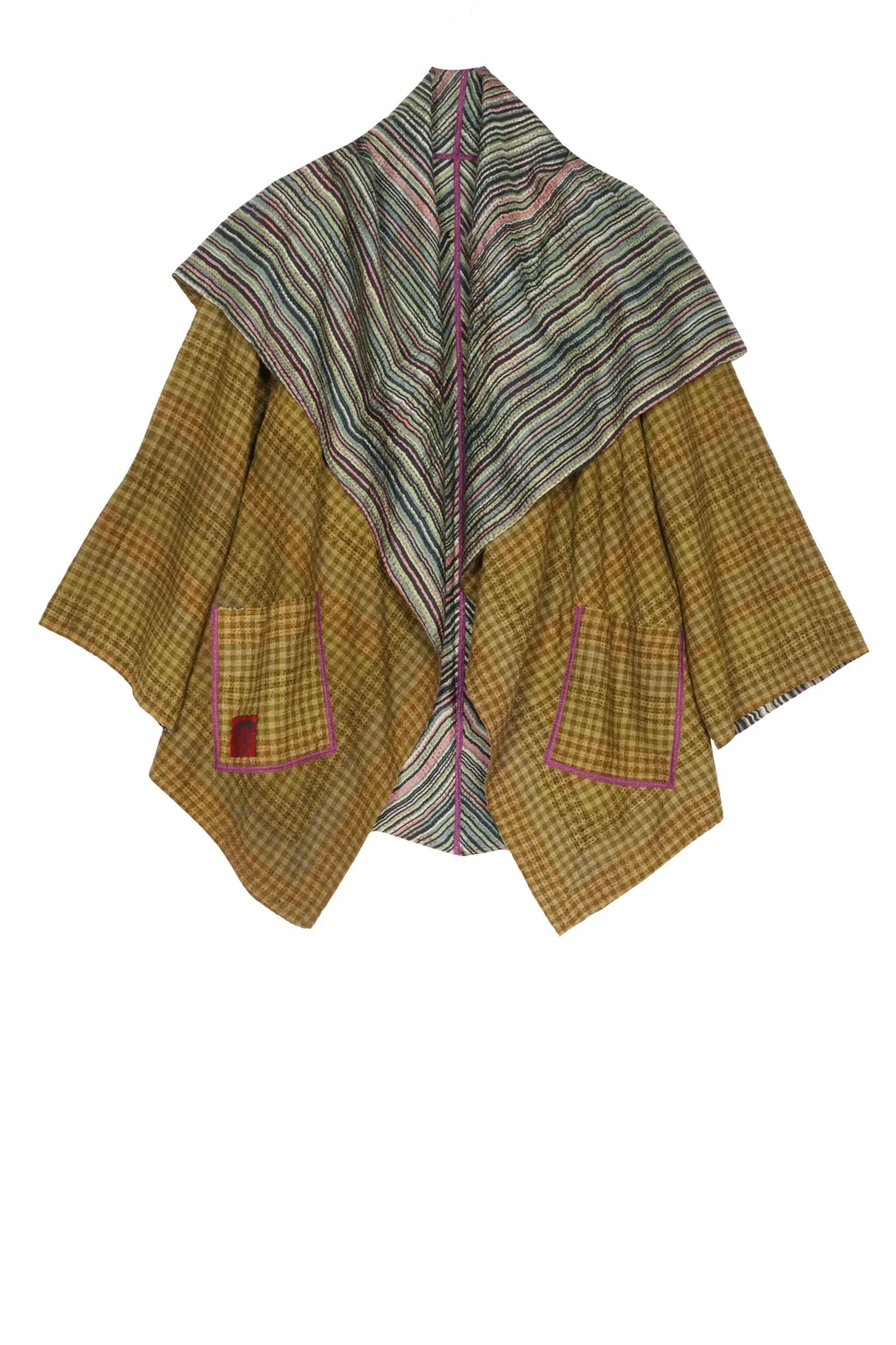 GREEN STRIPE W VINTAGE BACKING KANTHA CIRCULAR JKT - gt2008-grn -