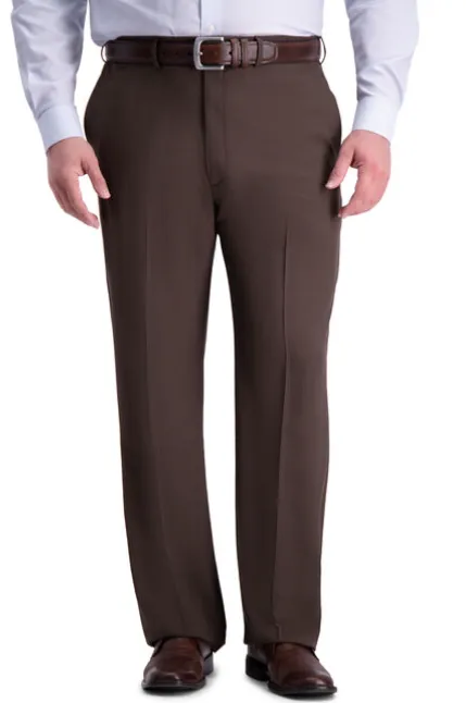 Haggar Mens Classic fit Dress Pants 48 / 32 Brown Solid Stretch
