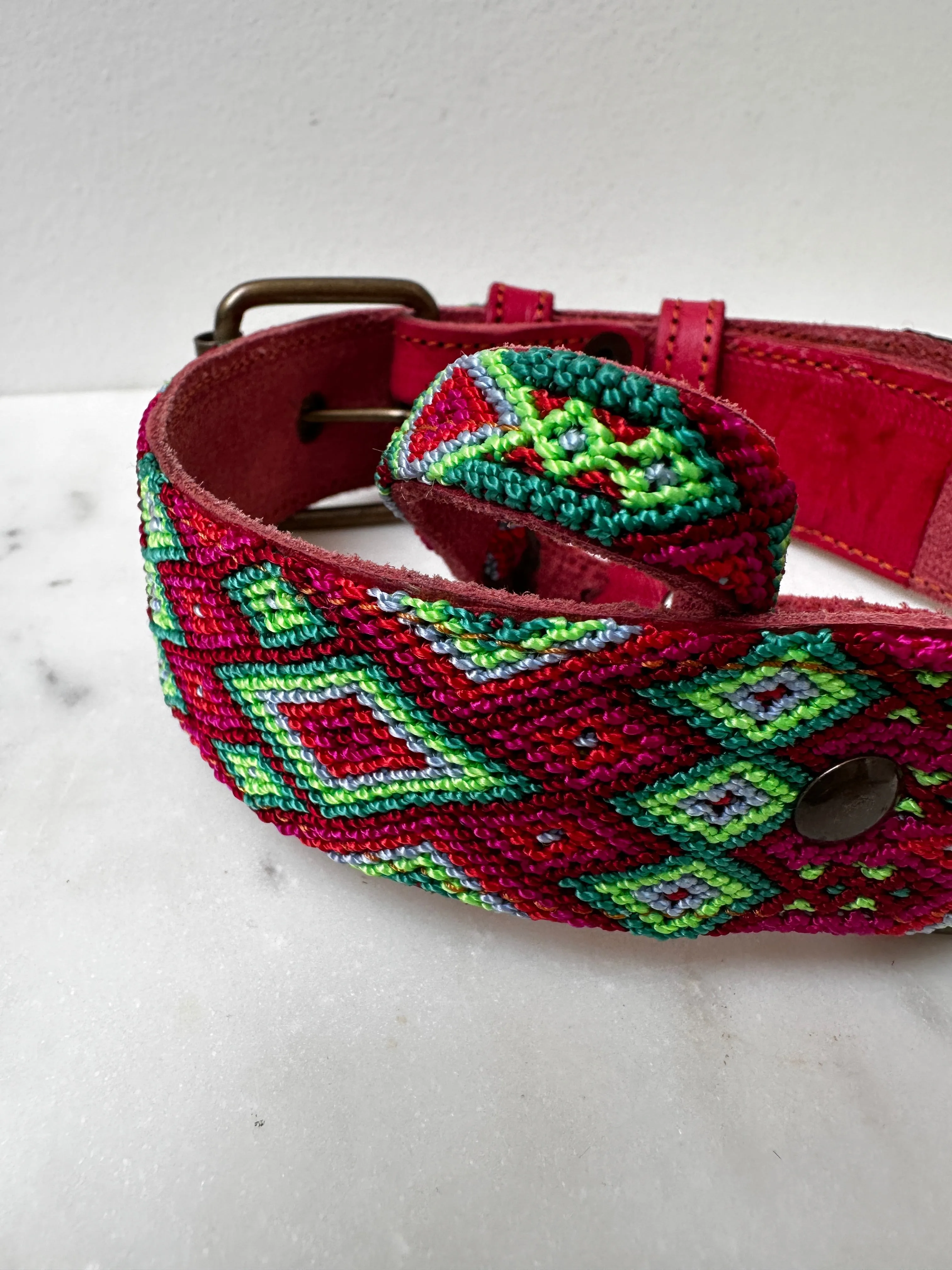 Huichol Embroidered Wide Dog Collar M6