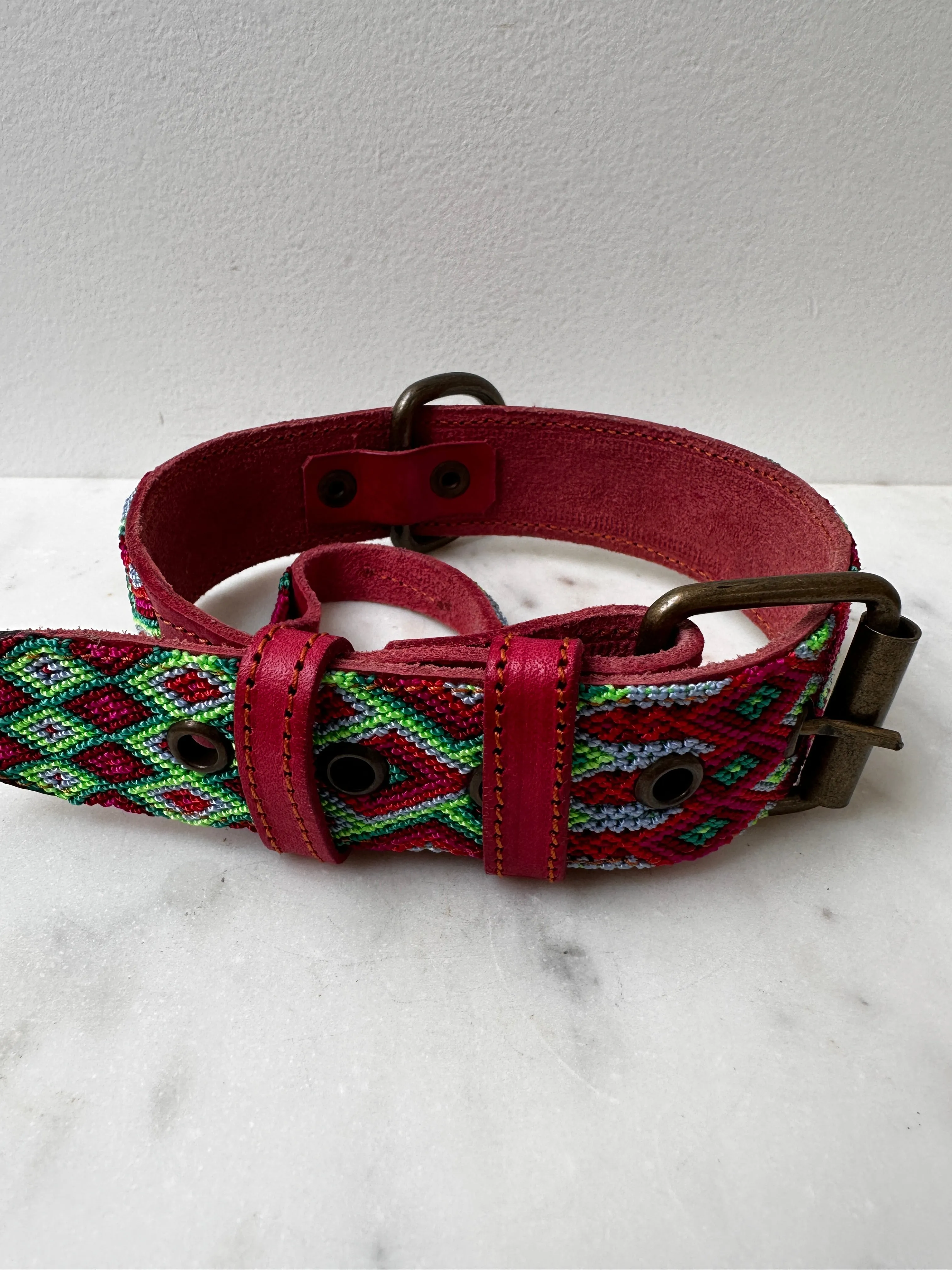 Huichol Embroidered Wide Dog Collar M6