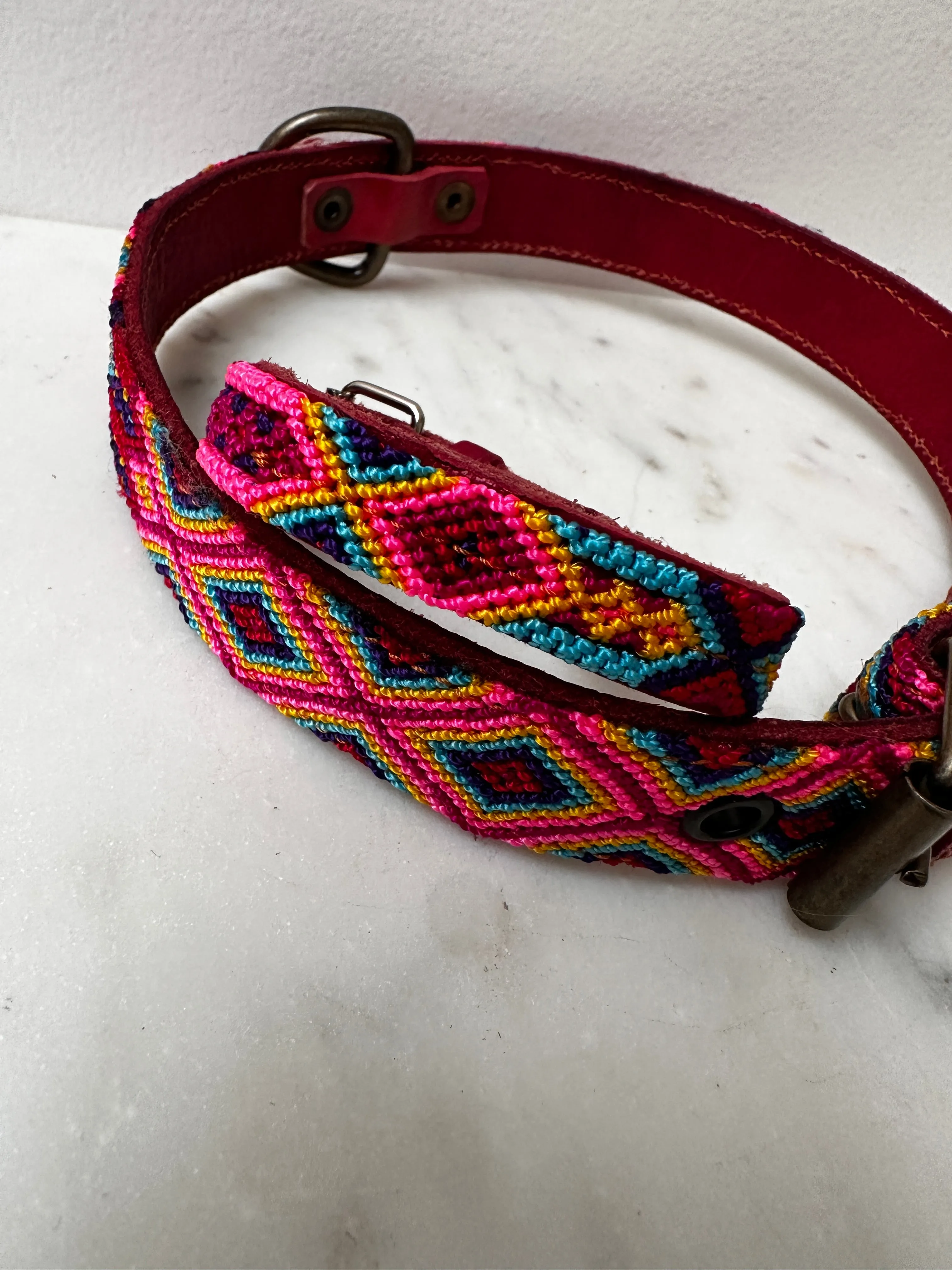 Huichol Fully Embroidered Dog Collar L10