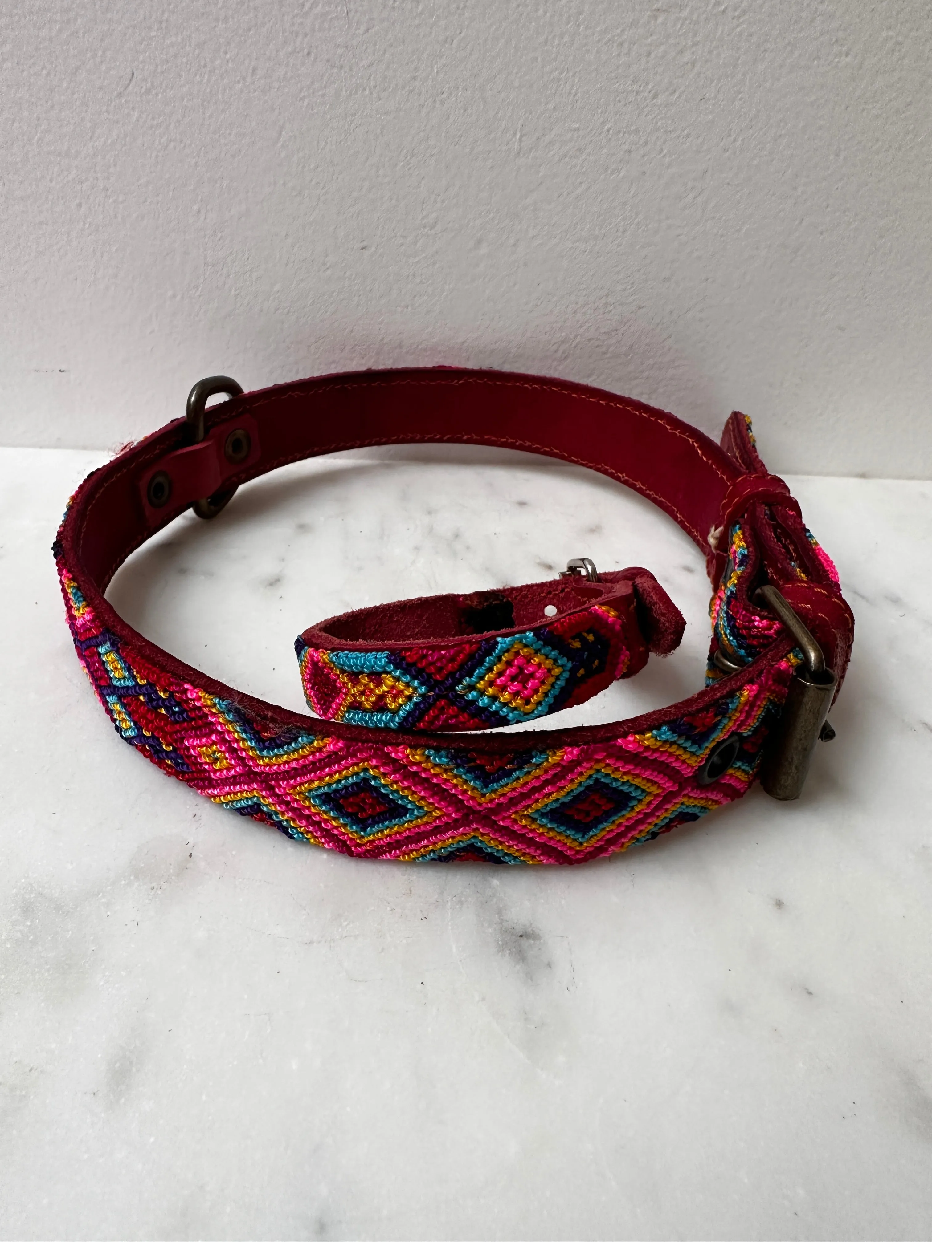 Huichol Fully Embroidered Dog Collar L10