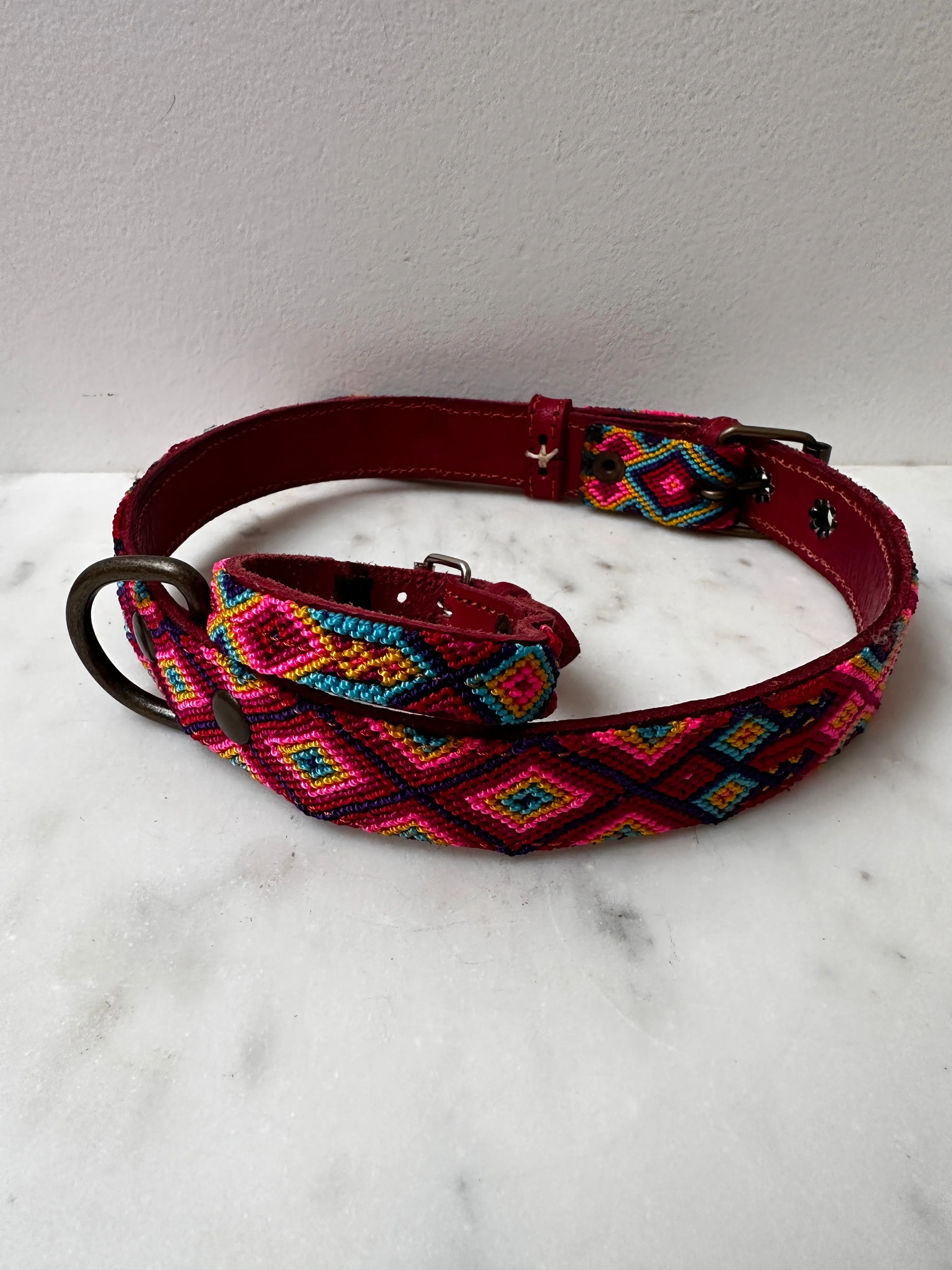 Huichol Fully Embroidered Dog Collar L10