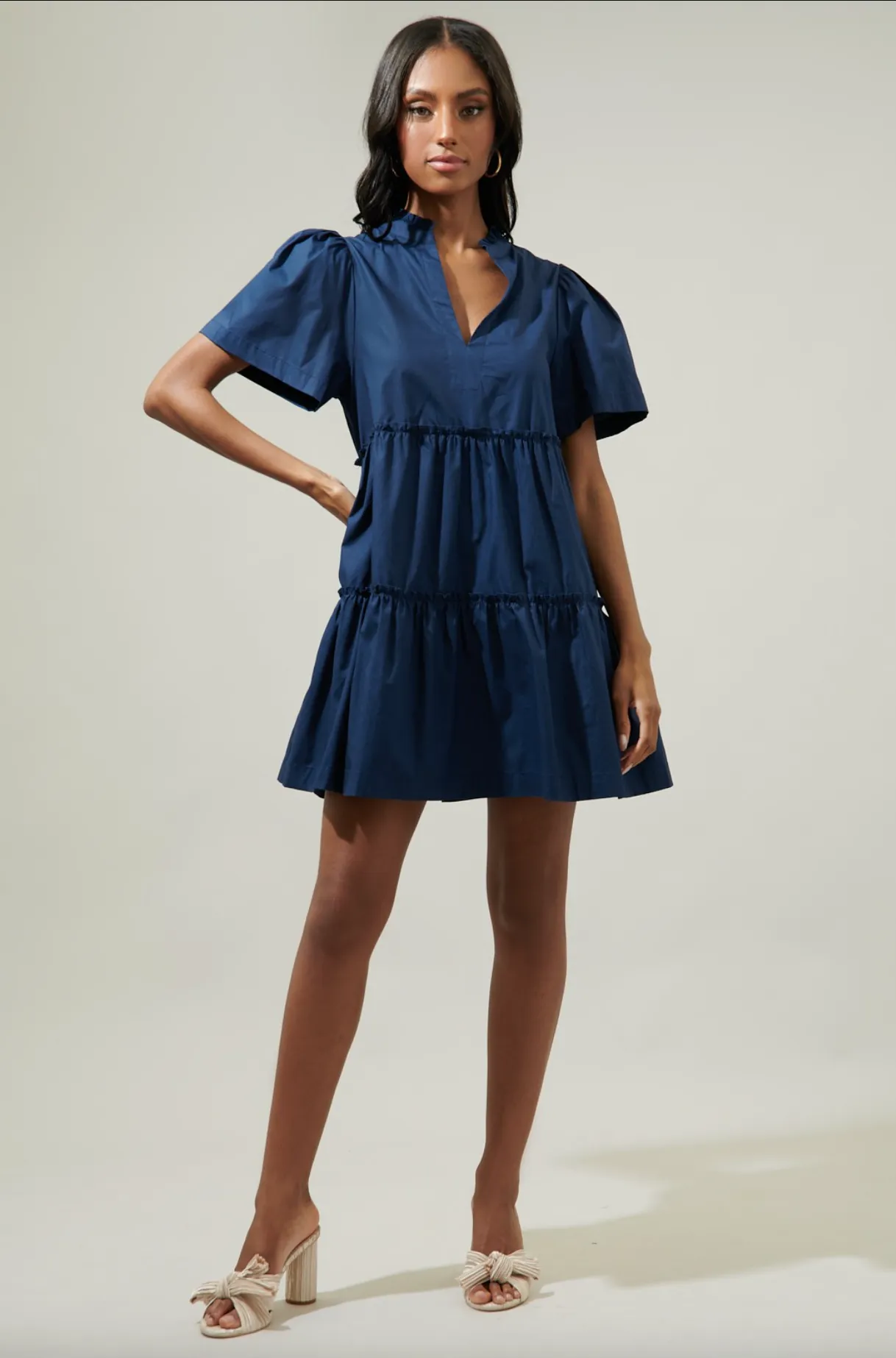 Jamie V Neck Mini Dress in Navy
