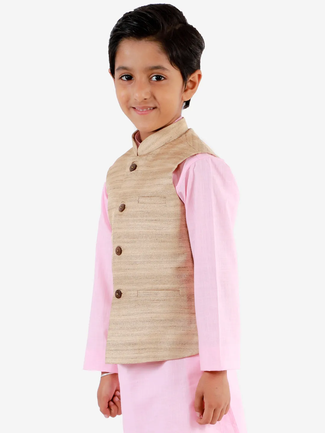 Jashvi Beige Matka Silk Blend Nehru Jacket