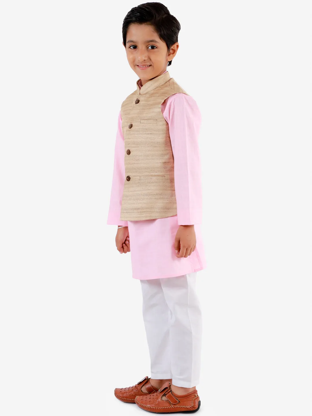 Jashvi Beige Matka Silk Blend Nehru Jacket
