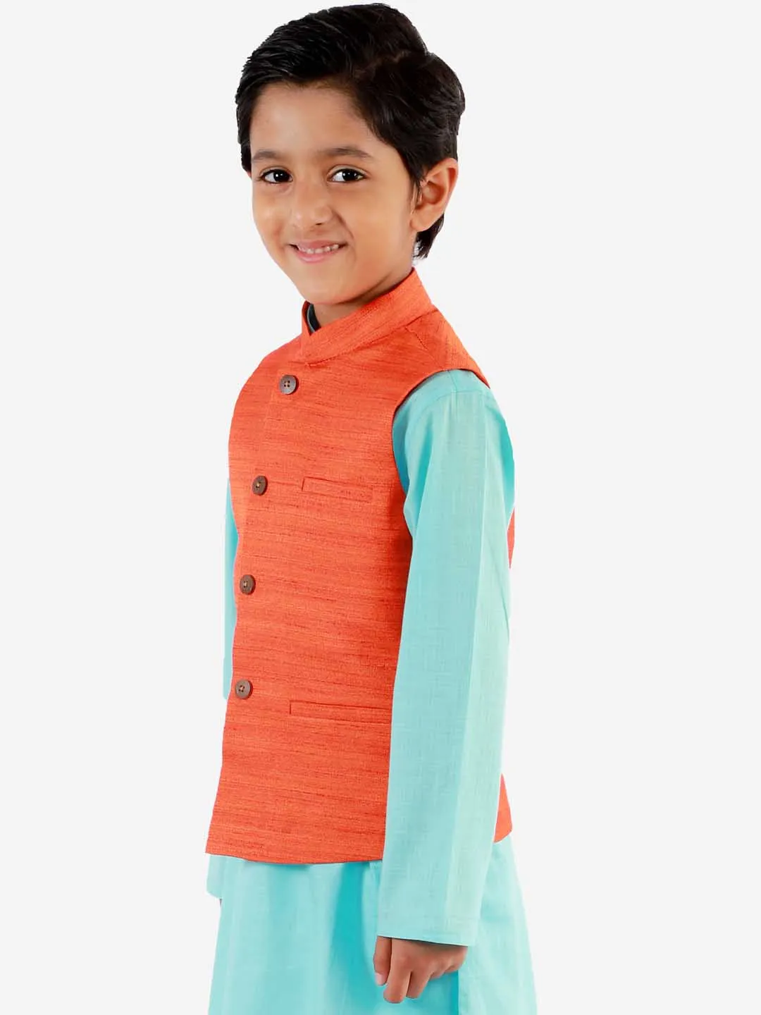Jashvi Boys Orange Matka Silk Blend Nehru Jacket