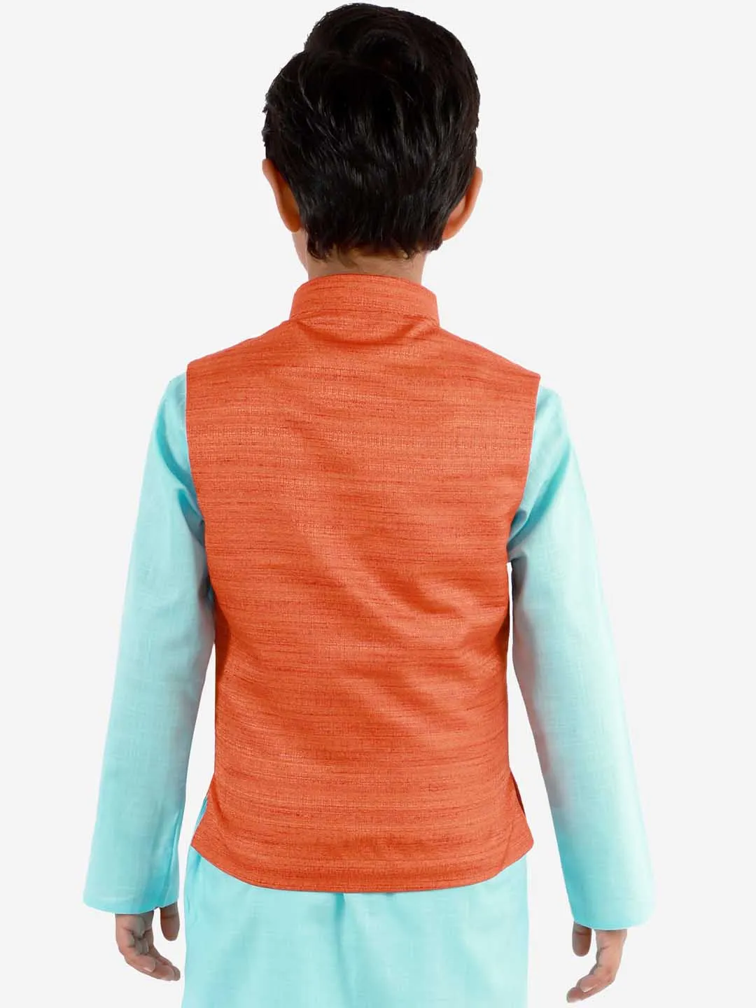 Jashvi Boys Orange Matka Silk Blend Nehru Jacket