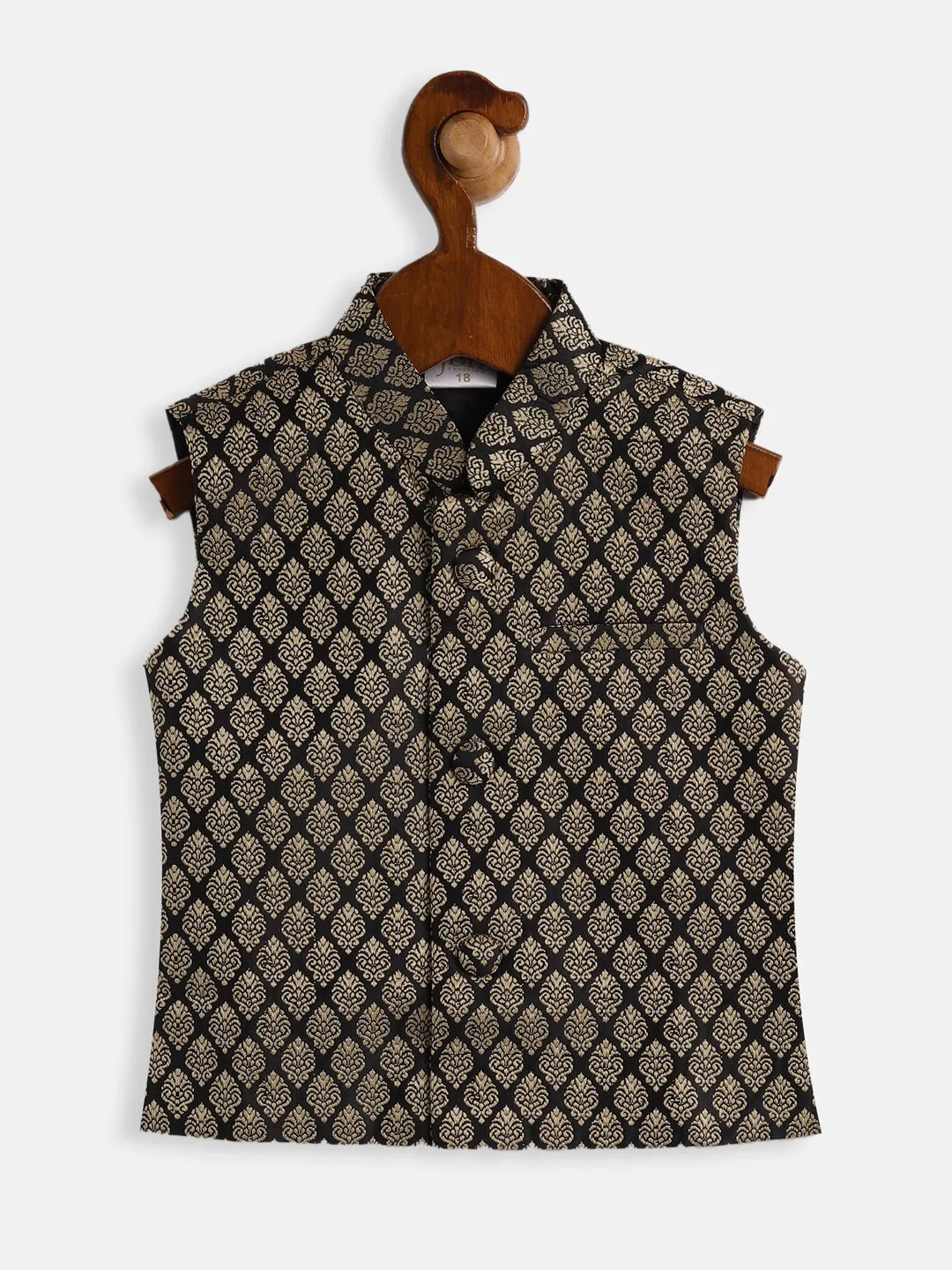 Jashvi SISHU Boy's Black and Gold Silk Blend Nehru Jacket