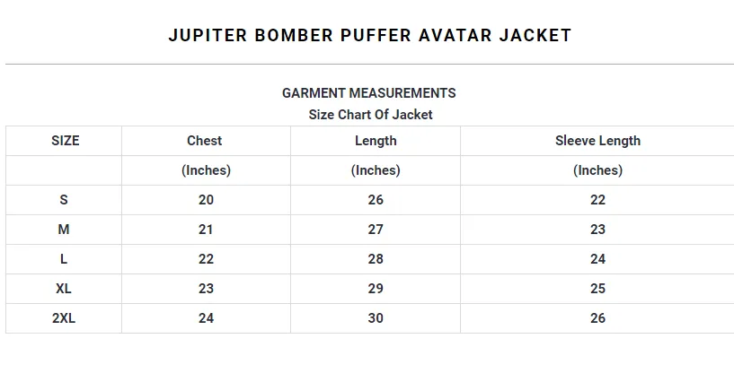 Jupiter bomber puffer avatar jacket