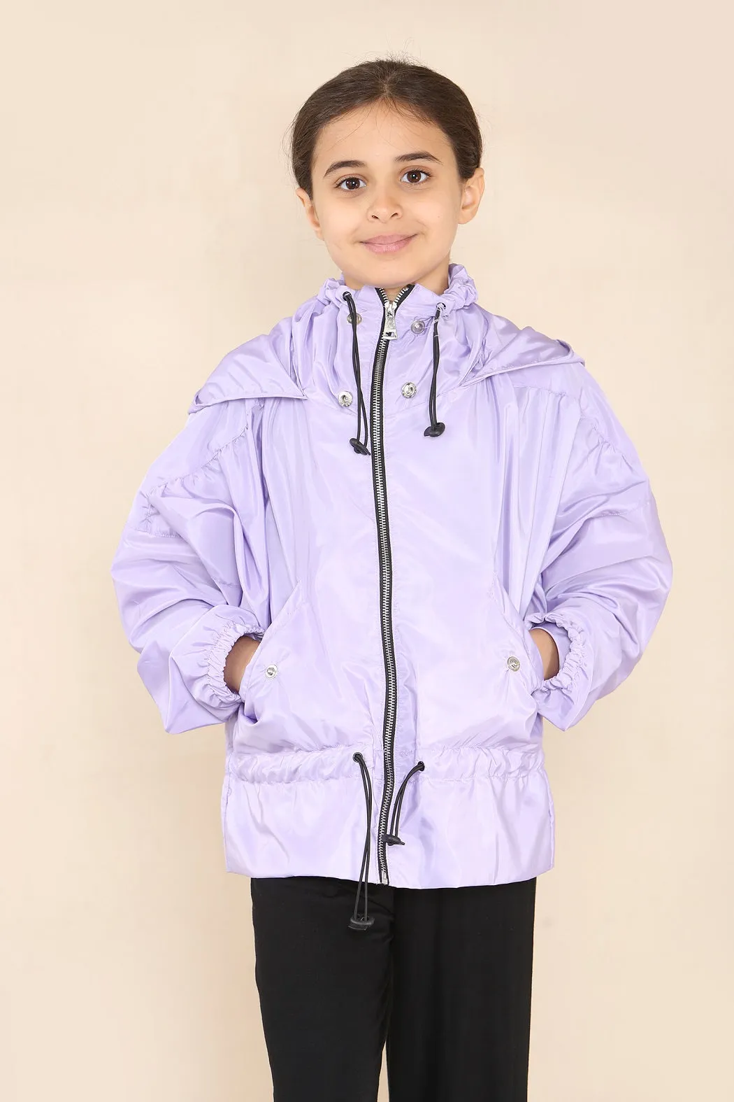 Kids Lilac High Neck Hooded Festival Jacket - Parker