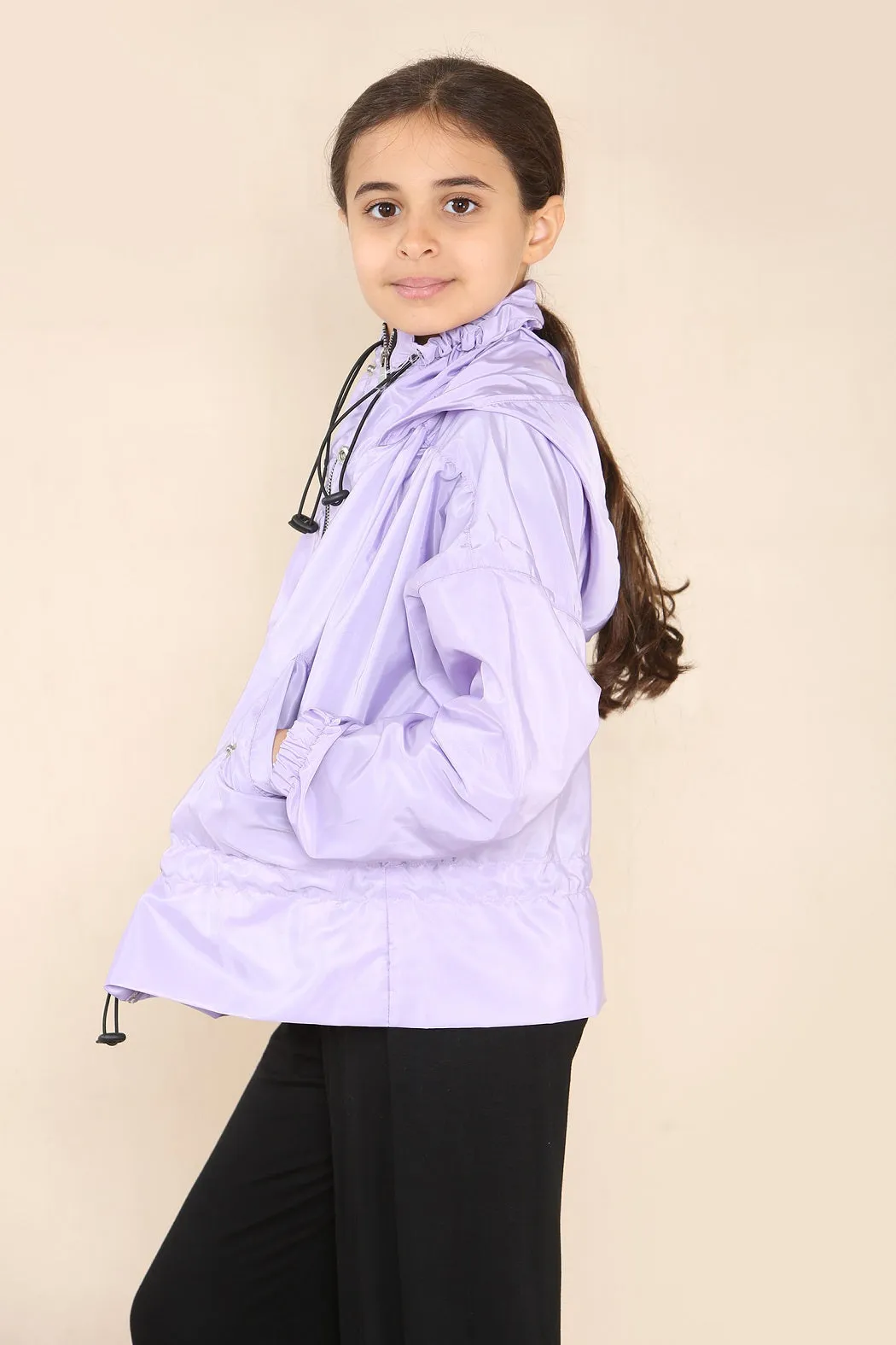 Kids Lilac High Neck Hooded Festival Jacket - Parker
