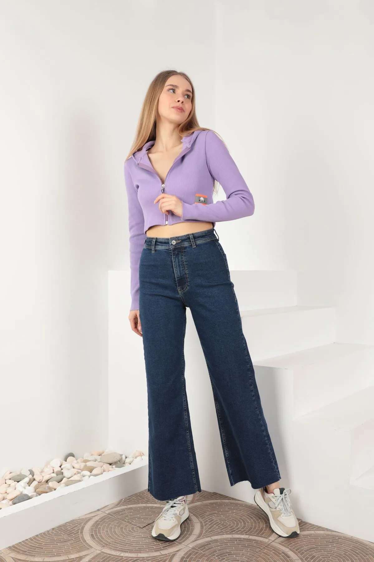 KKT Camisole Fabric Crop Zipper Women's Cardigan-Lilac - Visalia