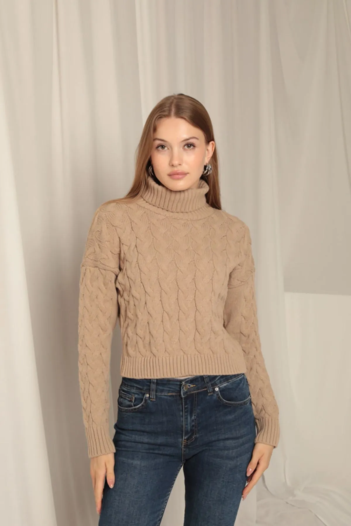 KKT Knitwear Fabric Knit Detailed Women's Mink Sweater - Paderno Dugnano