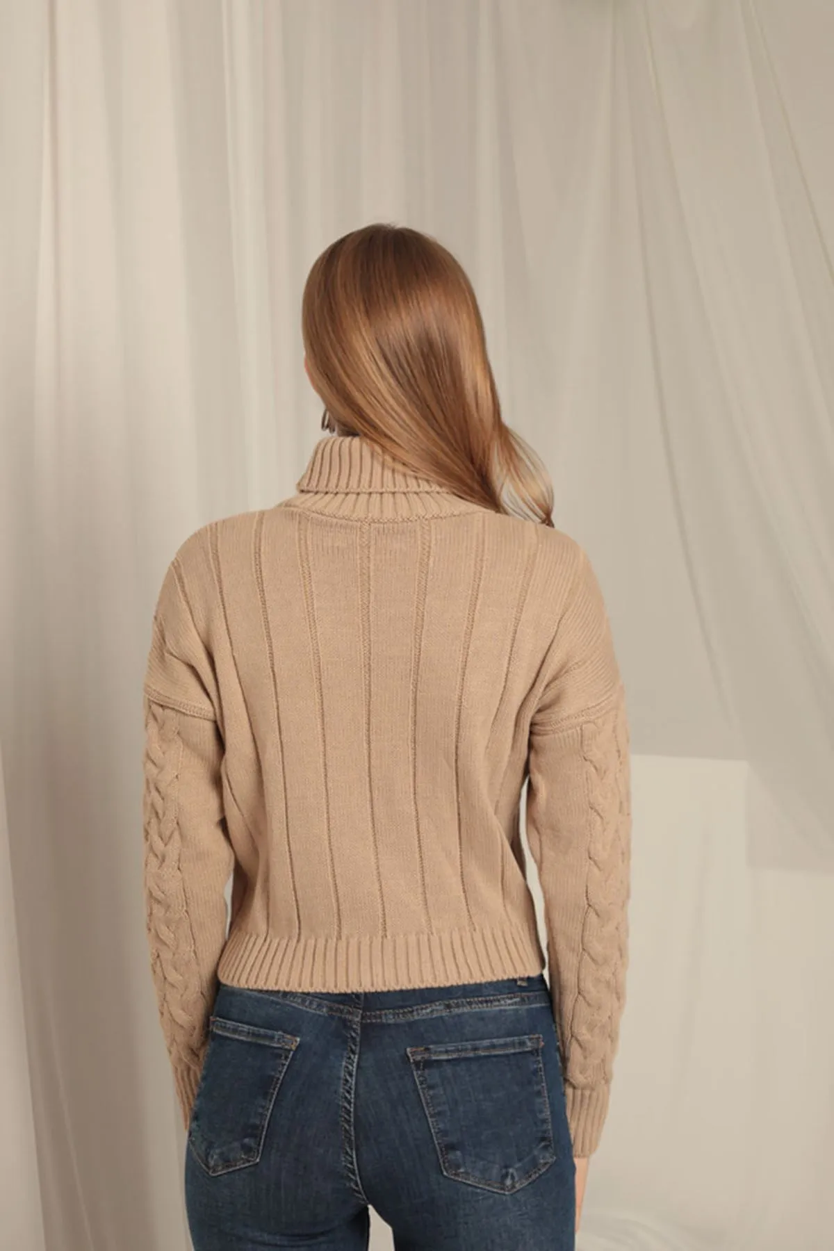 KKT Knitwear Fabric Knit Detailed Women's Mink Sweater - Paderno Dugnano