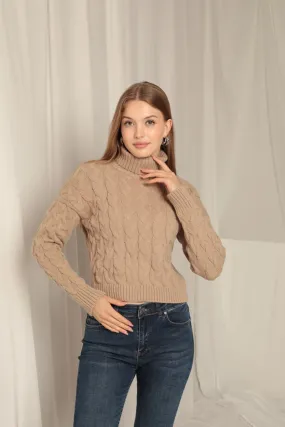 KKT Knitwear Fabric Knit Detailed Women's Mink Sweater - Paderno Dugnano