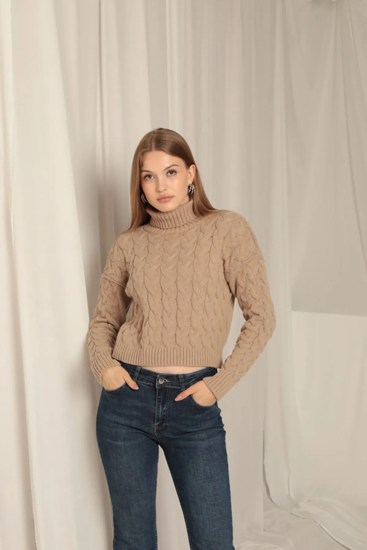 KKT Knitwear Fabric Knit Detailed Women's Mink Sweater - Paderno Dugnano
