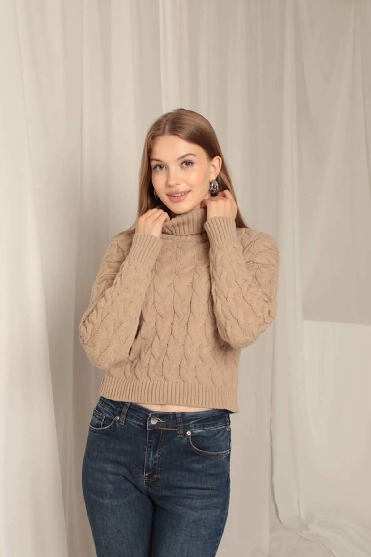 KKT Knitwear Fabric Knit Detailed Women's Mink Sweater - Paderno Dugnano