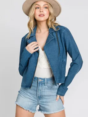 Knit Denim Biker Jacket