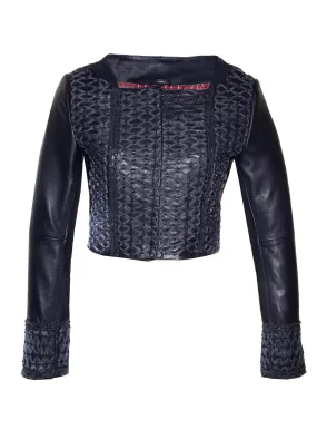 Leather Hand Embroidered with Cord Women Jacket