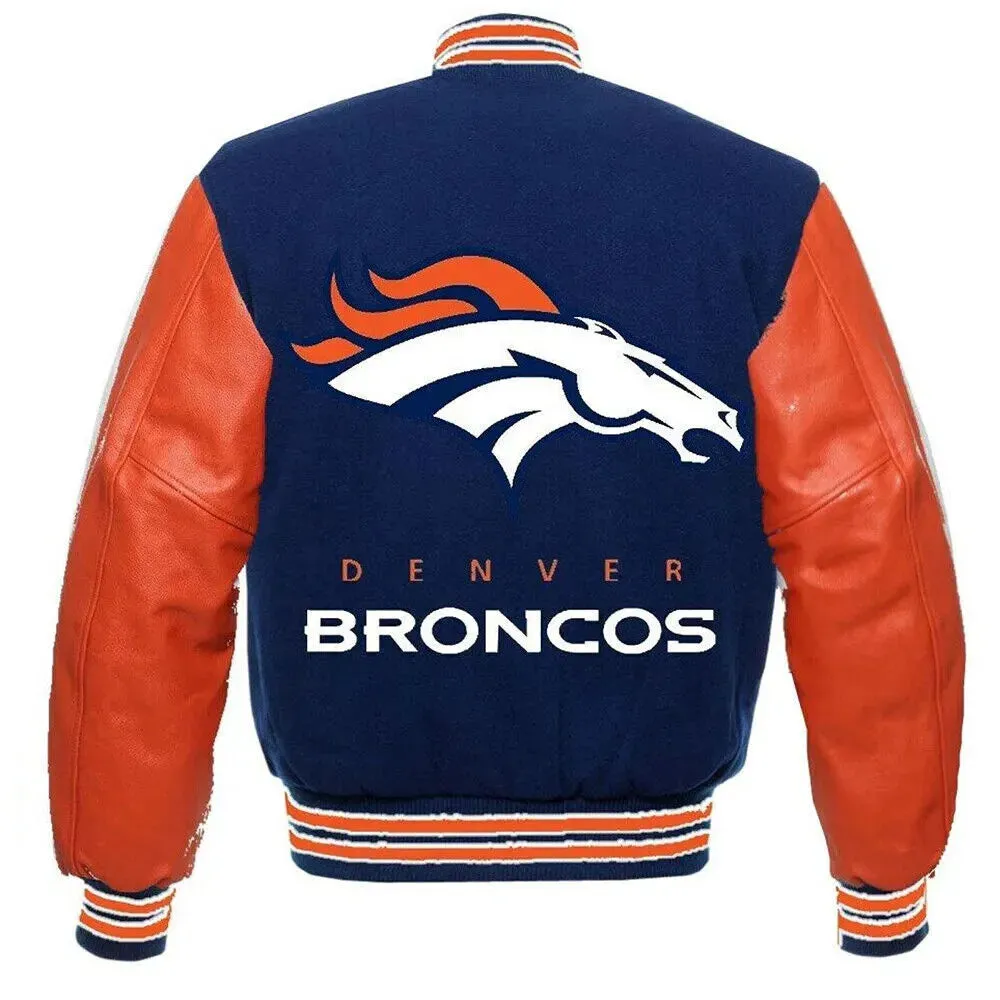 Letterman Denver Broncos Blue and Orange Varsity Jacket