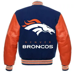 Letterman Denver Broncos Blue and Orange Varsity Jacket