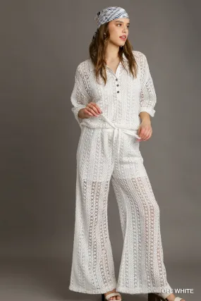 Luna Lace Crochet Fabric Pants  (White)