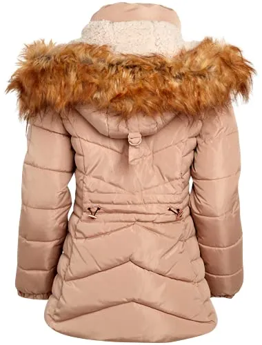 Madden Girl Women’s Winter Coat - Quilted Bubble Puffer Parka Jacket, Sherpa Hood (S-1X), Size L, Tan