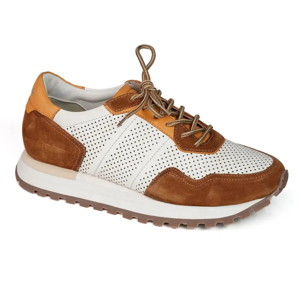 Mccoy Enzo- Leather Men's joggers Dark Tan, White, and Yellow