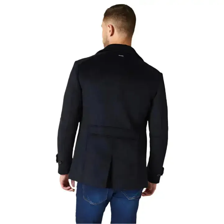 Men's Black Fleece Navy Peacoat for Winter