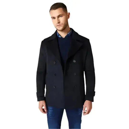 Men's Black Fleece Navy Peacoat for Winter