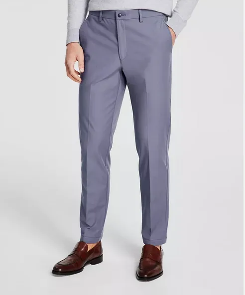 Michael Kors Men's Classic Fit Flat Front Cotton Dress Pants Ash Blue 30 x 32
