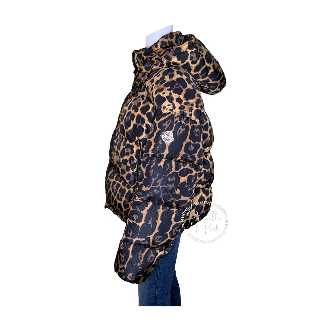 NWT Moncler Caille Leopard Down Puffer Jacket