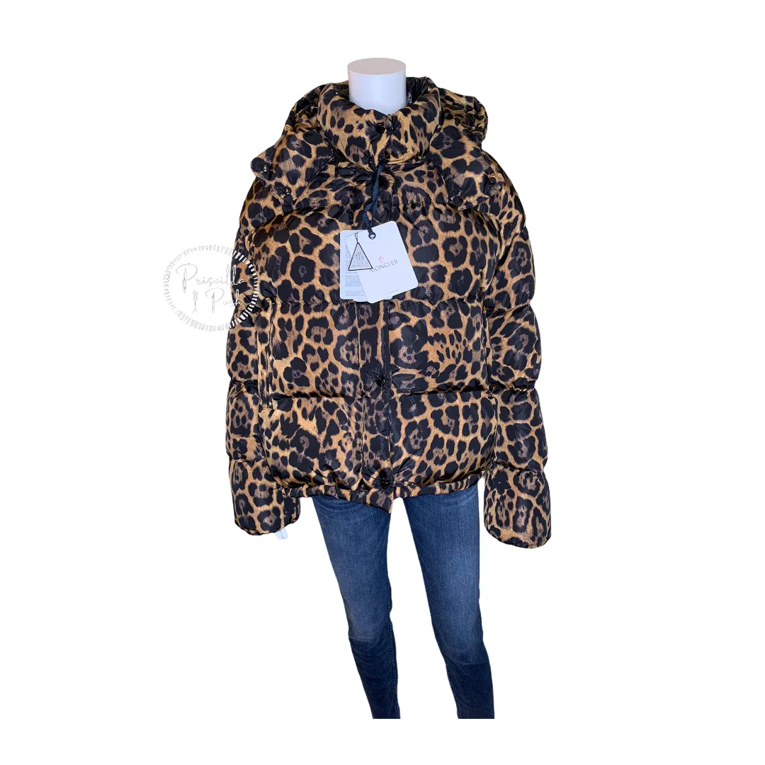 NWT Moncler Caille Leopard Down Puffer Jacket