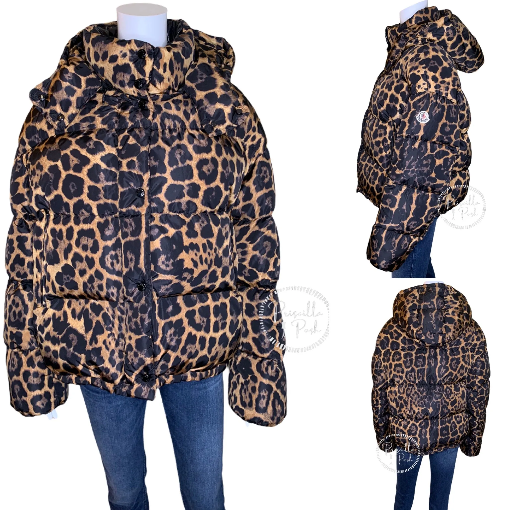 NWT Moncler Caille Leopard Down Puffer Jacket