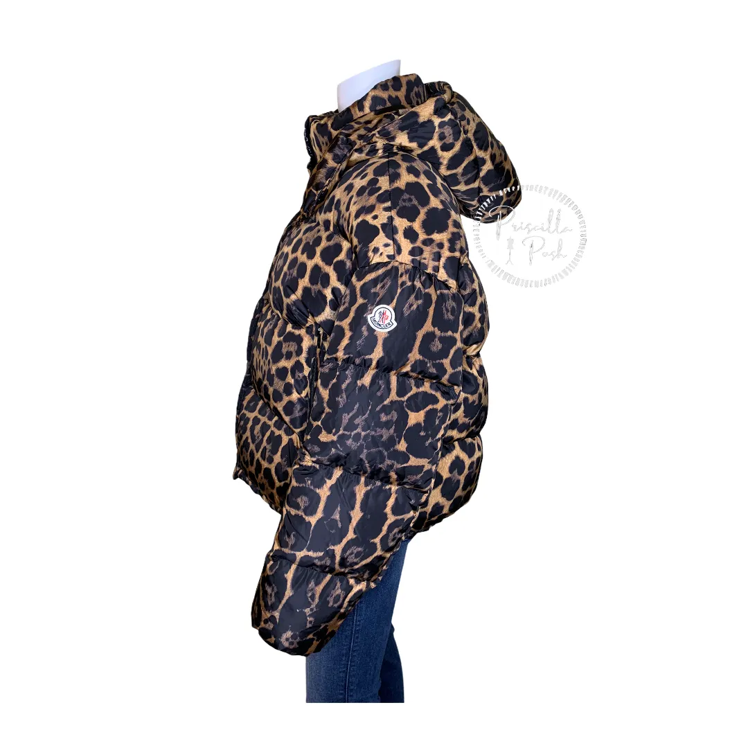 NWT Moncler Caille Leopard Down Puffer Jacket