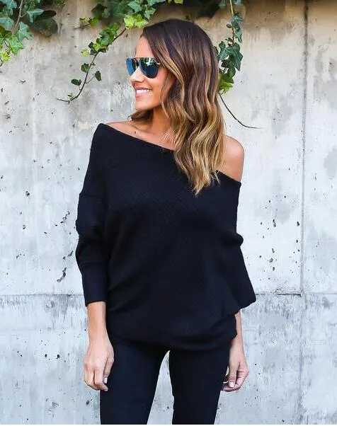 One-Shoulder Long Sleeve Sweater