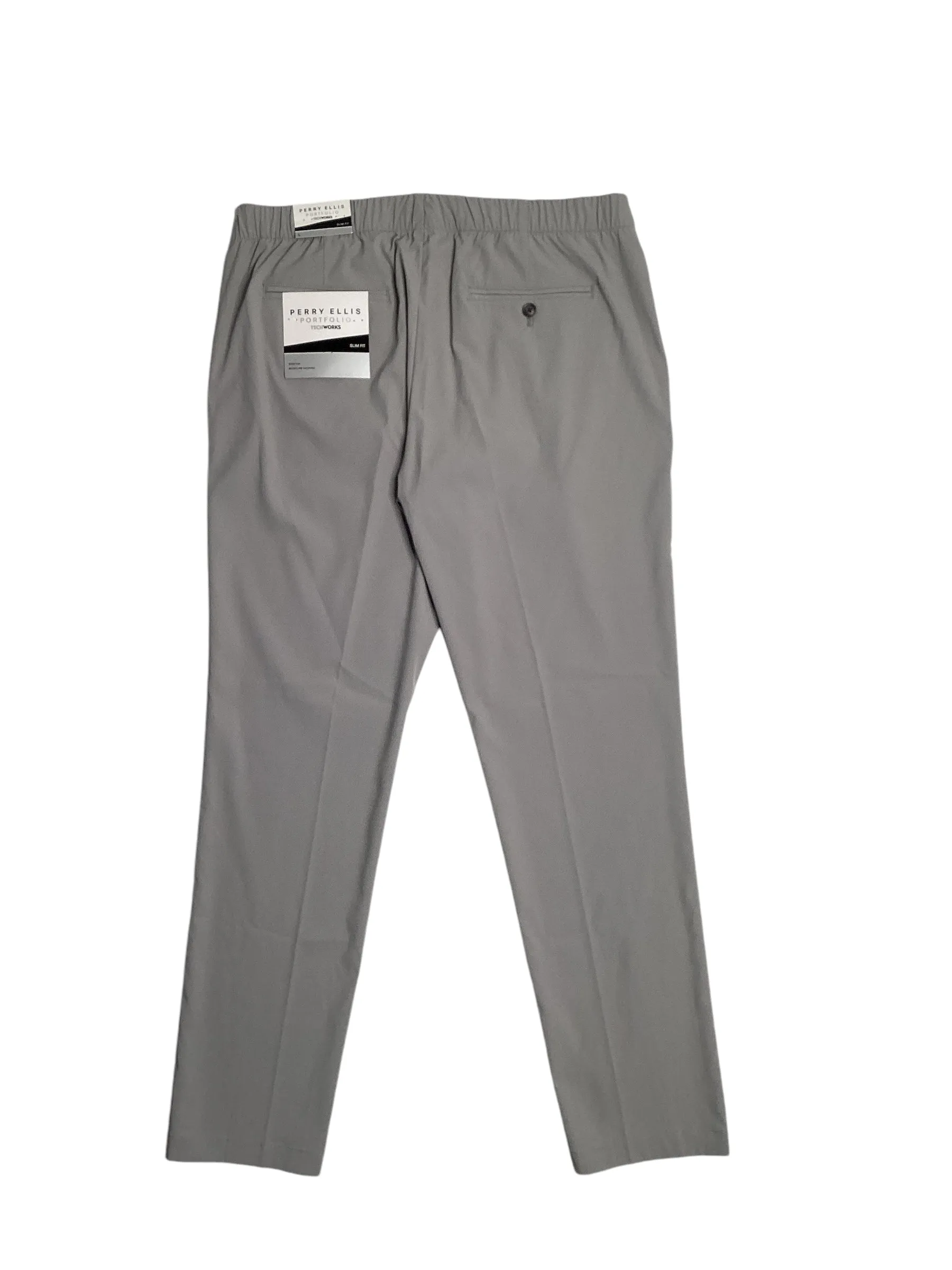 Perry Ellis Portfolio Mens Slim Fit Drawstring Suit Dress Pants Grey Medium